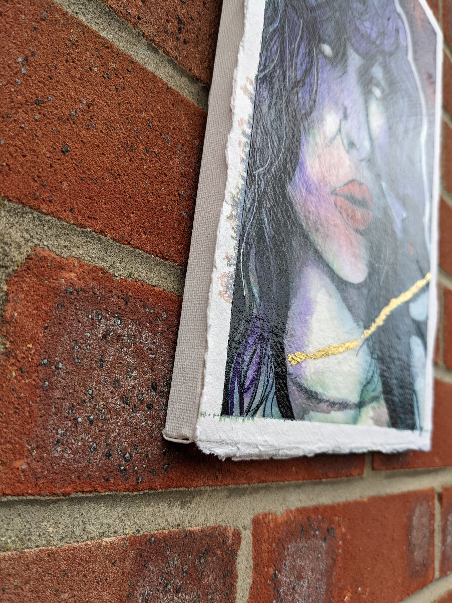the Morrigan, magpie art, original painting by british female artist Dianne Bowell from Middlesbrough. Feminine ethereal painitng. purple and gold wall art