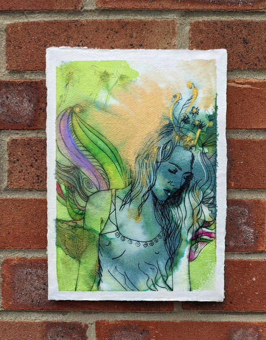 Peaseblossom, fairy maid to fairy Queen Titania, from Shakespears midsummer nights dream, beautiful fae figure by british female artist Dianne Bowell Based in Middlesbrough in the north east of england