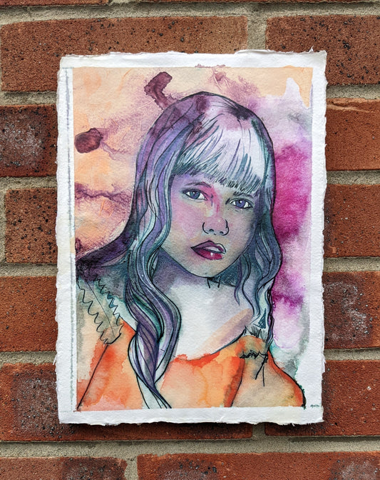 A beautiful and delicate watercolour portrait painting by British Female artist Dianne Bowell, working out of the Gilkes Street Artist Studios in Middlesbrough