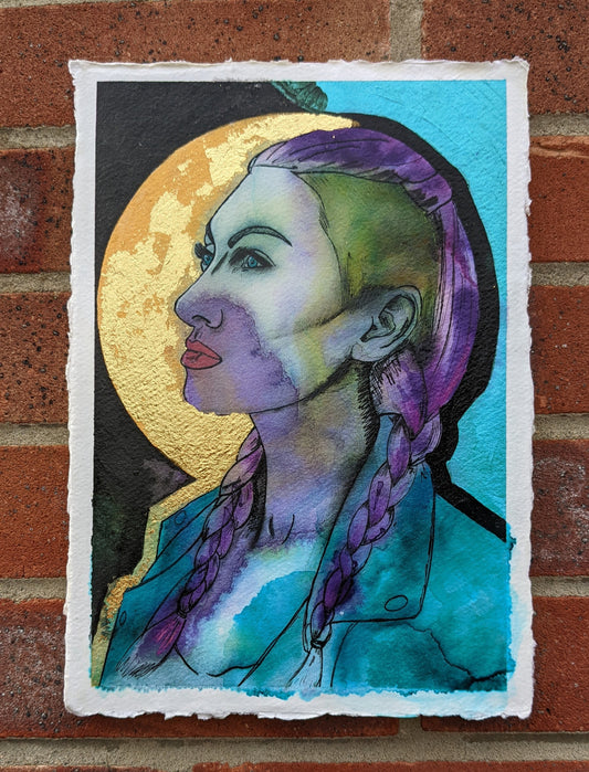 Macha, An original painting by Middlesbrough artist Dianne Bowell. MACHA, an Irish fertility Goddess. The king of Ulster was said to have forced MACHA to race against his horses while she was heavily pregnant. Despite being pregnant, she won the race and then cursed the men of Ulster to feel the pain of labor every time they went to war. She is sometimes counted as one of the three faces of The Morrigan.