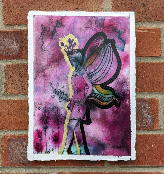 A painting of Moth - maid to Titana from a midsummer nights dream, this painting is by Middlesbrough Artist Dianne Bowell