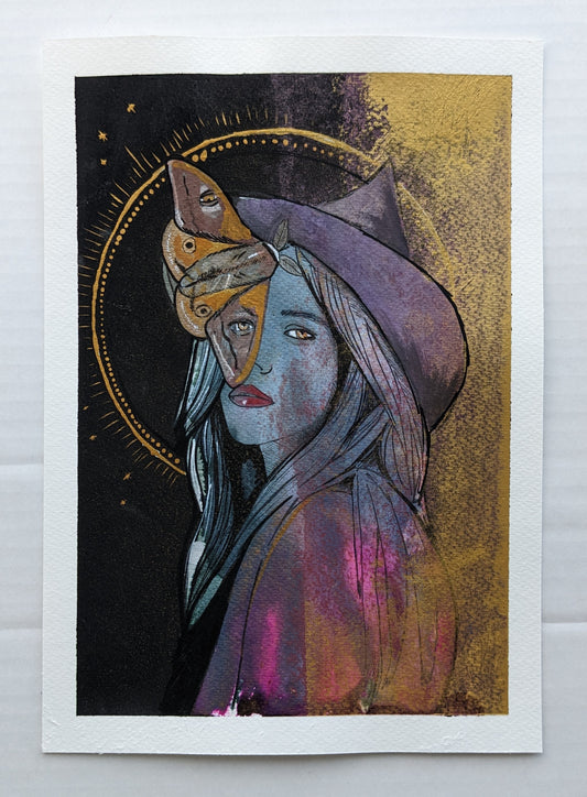 Morana (goddess)is a pagan Slavic goddess associated with seasonal rites based on the idea of death and rebirth of nature. This piece, created in October 2022, is an expression of the changing seasons, the leaves dropping from the trees, the onset of Halloween.