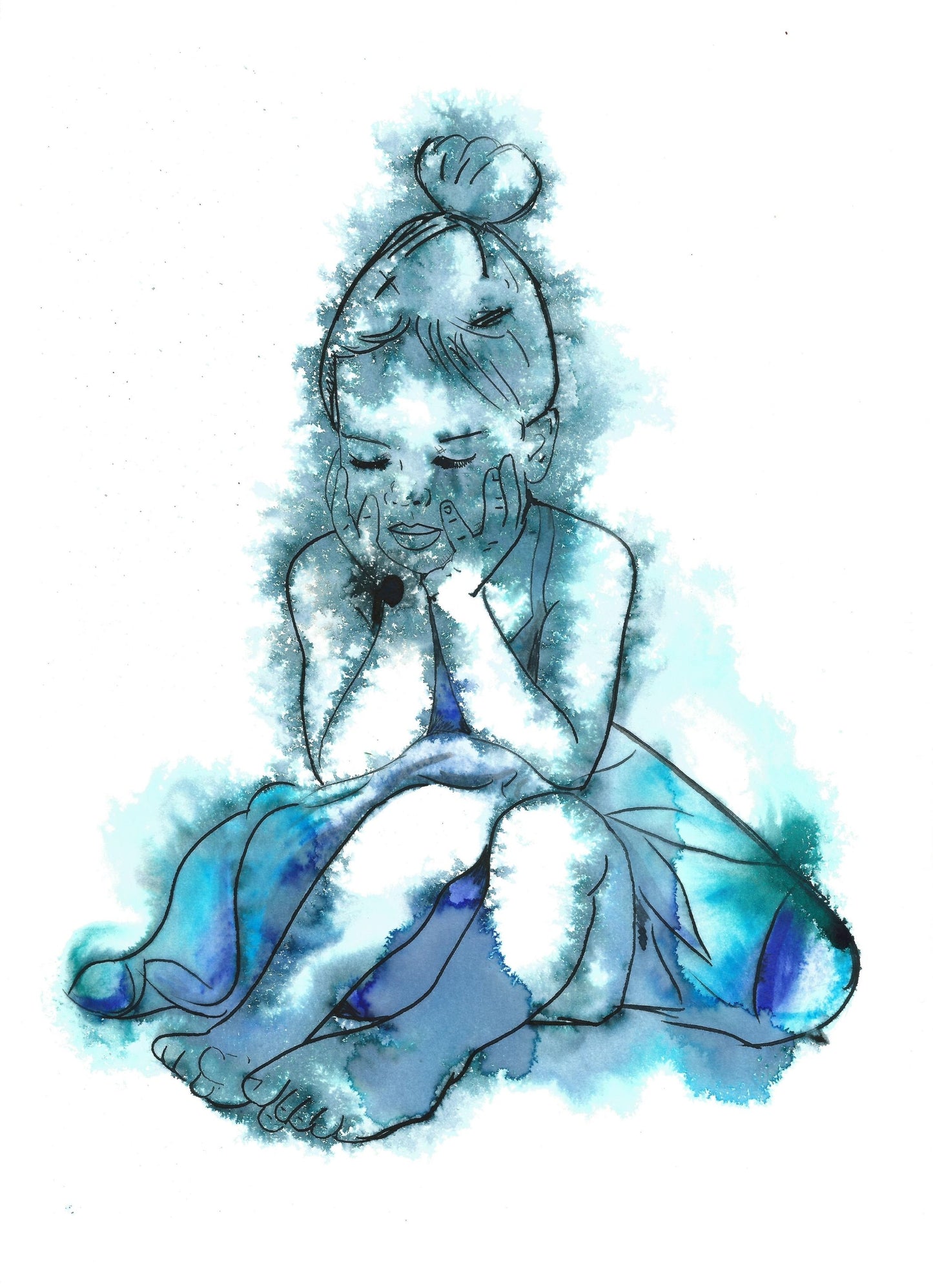 beautiful blue little girl ballerina artwork, simple minimalist blue fine art by Dianne Bowell, British Female artist