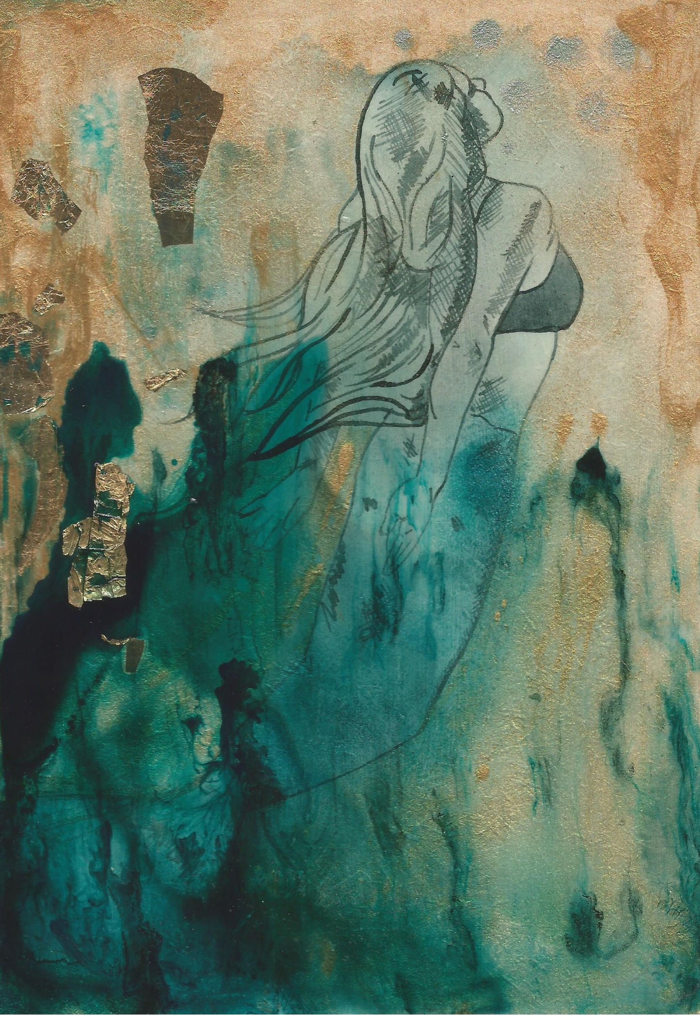 Print, Ritual Hand Embellished with gold leaf (A4)