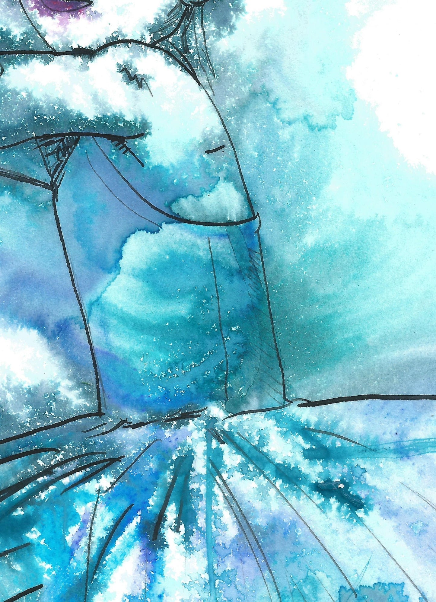 Blue Ballerina Littlw Girl, Little girl Dancing artwork, by British Female Artist Dianne Bowell, Middlesbrough Artist, Simple Minimalist Feel Good Artwork, great for Childs Bedroom decor.