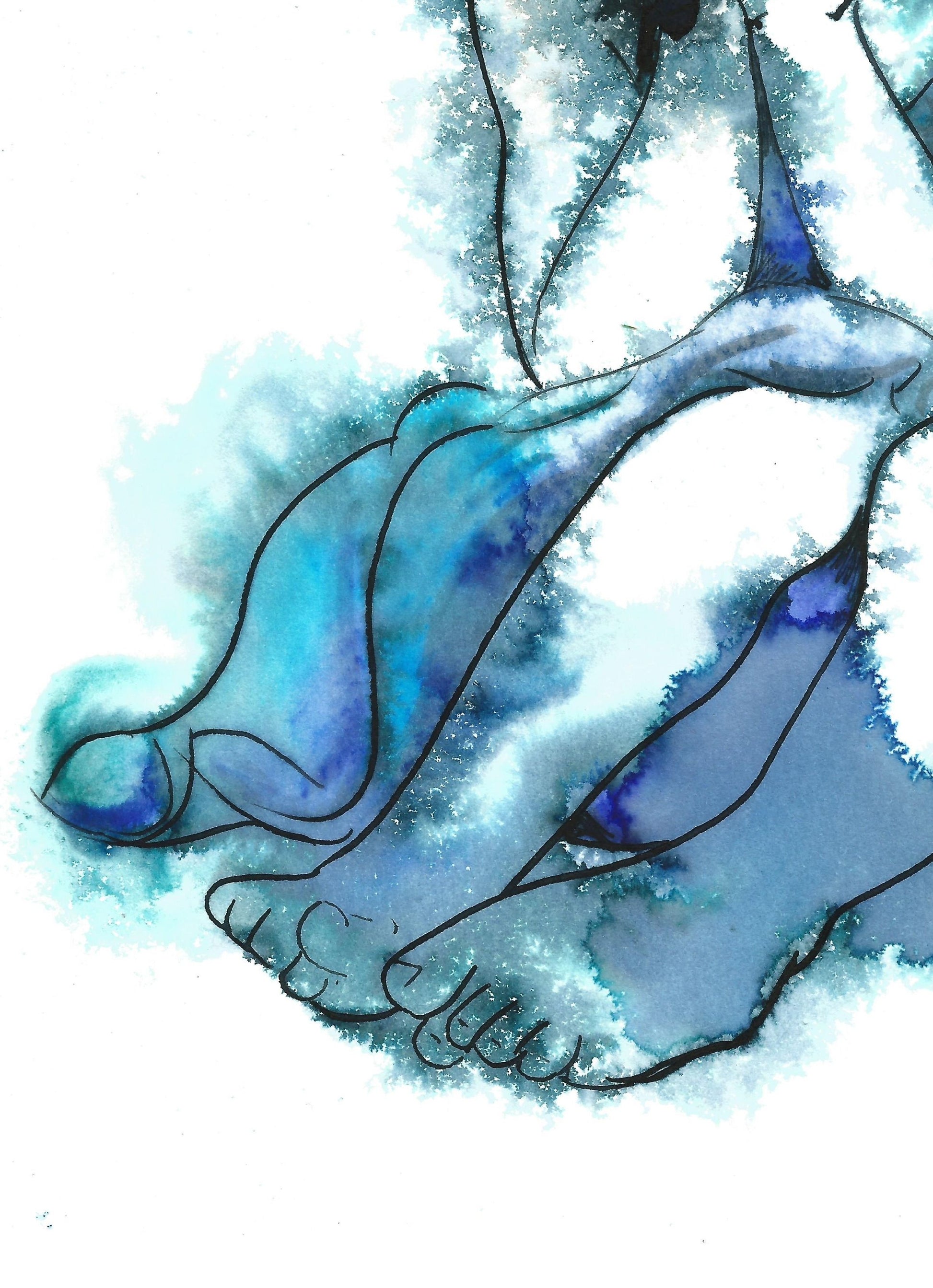 beautiful blue little girl ballerina artwork, simple minimalist blue fine art by Dianne Bowell, British Female artist