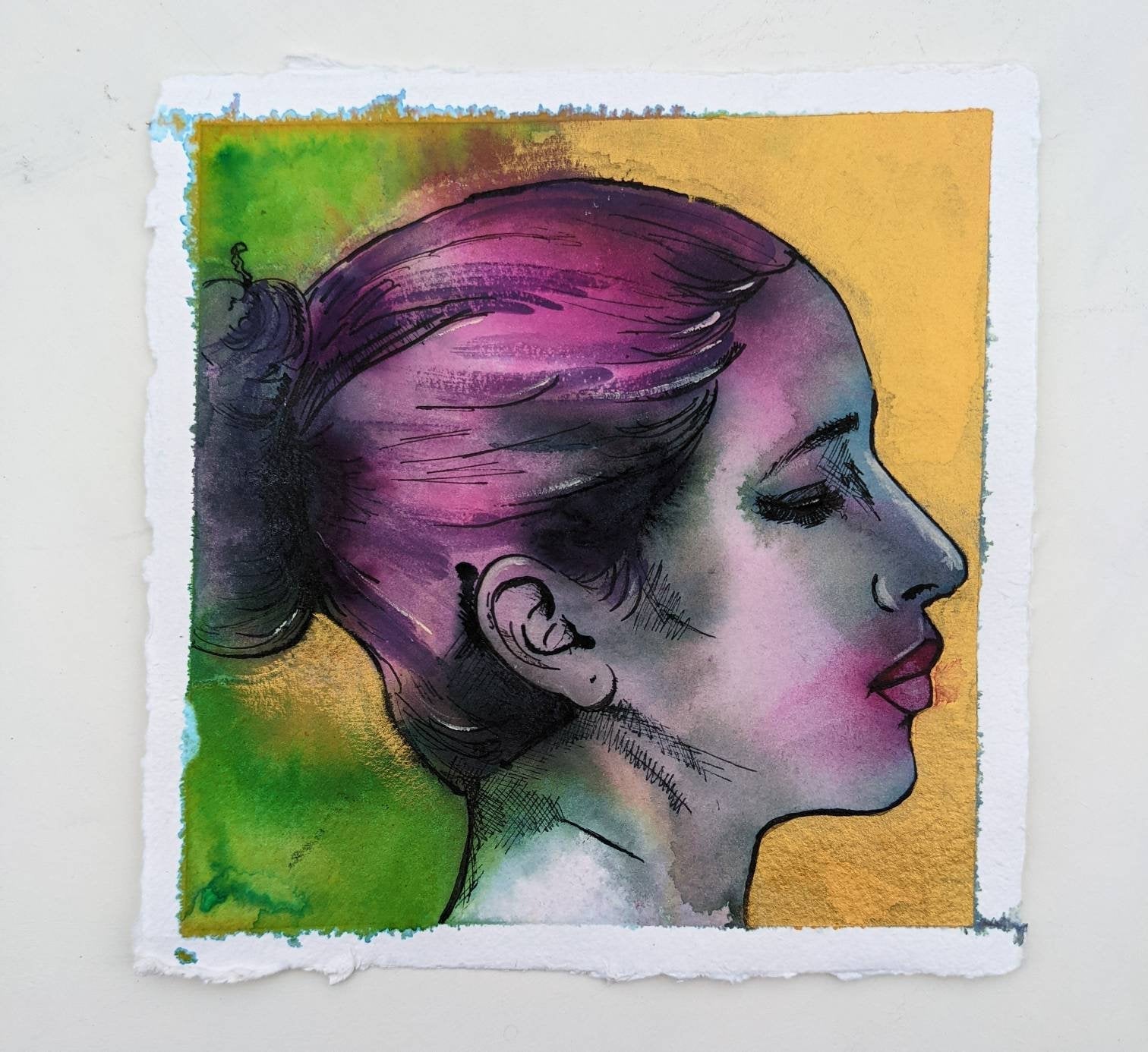 a beautiful and magical painting, primrose, fairy maid to Titania from a Midsummer nights dream, and original ink painting by Dianne Bowell, female britsih artist from Middlesbrough