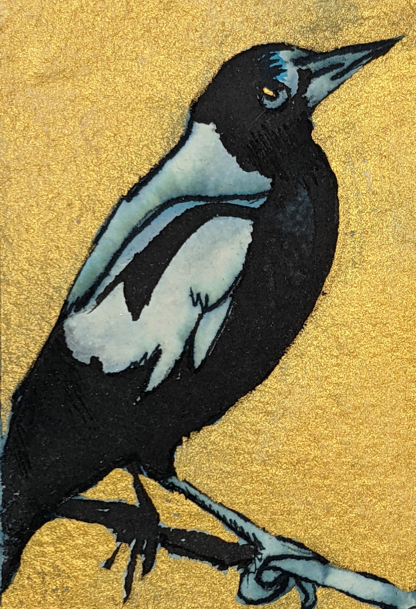 Magpie ACEO, ATC, Artist Trading card