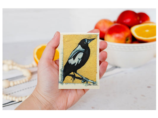 Magpie ACEO, ATC, Artist Trading card