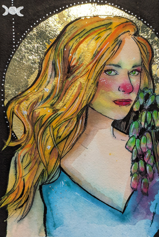 Freya the good withc, by Dianne Bowell, part of the fae collection a4 and a5 prints