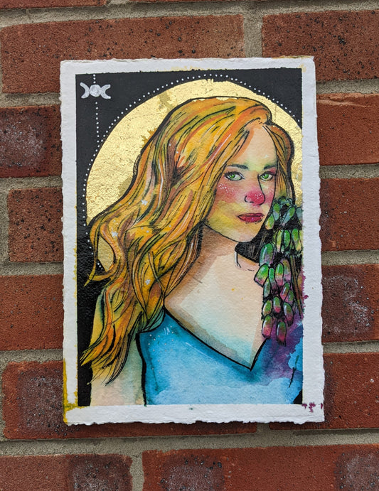 Freya, inks and watercolour painting by Dianne Bowell, an original painting from the Middlesbrough studio of British female artist Dianne Bowell. 