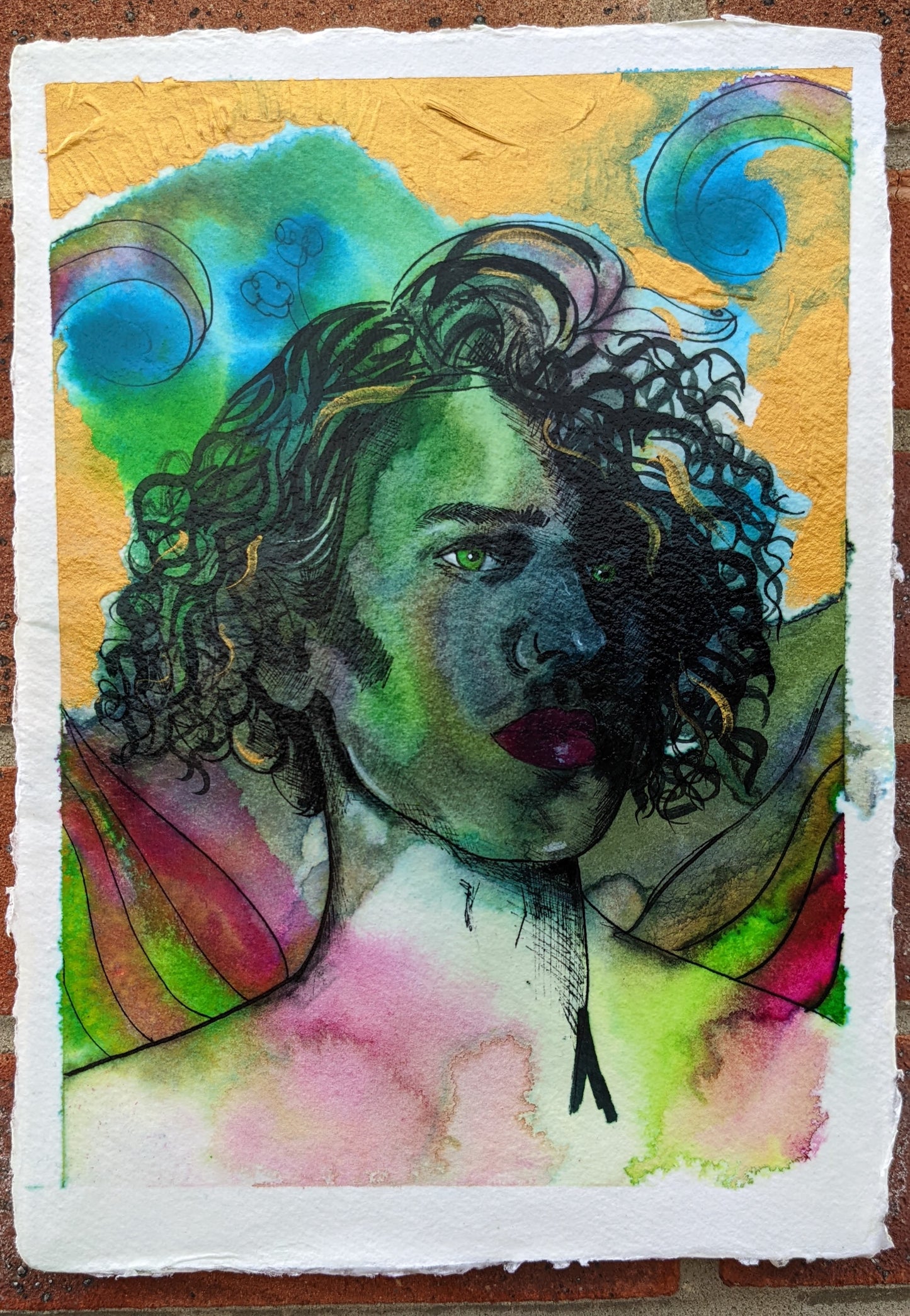 Eliot Waugh lookalike, the sort of feel you would get from the magicians character,An original painting of the fairy king, oberon, from a Midsummer nights dream, created by British female artist Dianne Bowell. created in inks and acrylic paints.