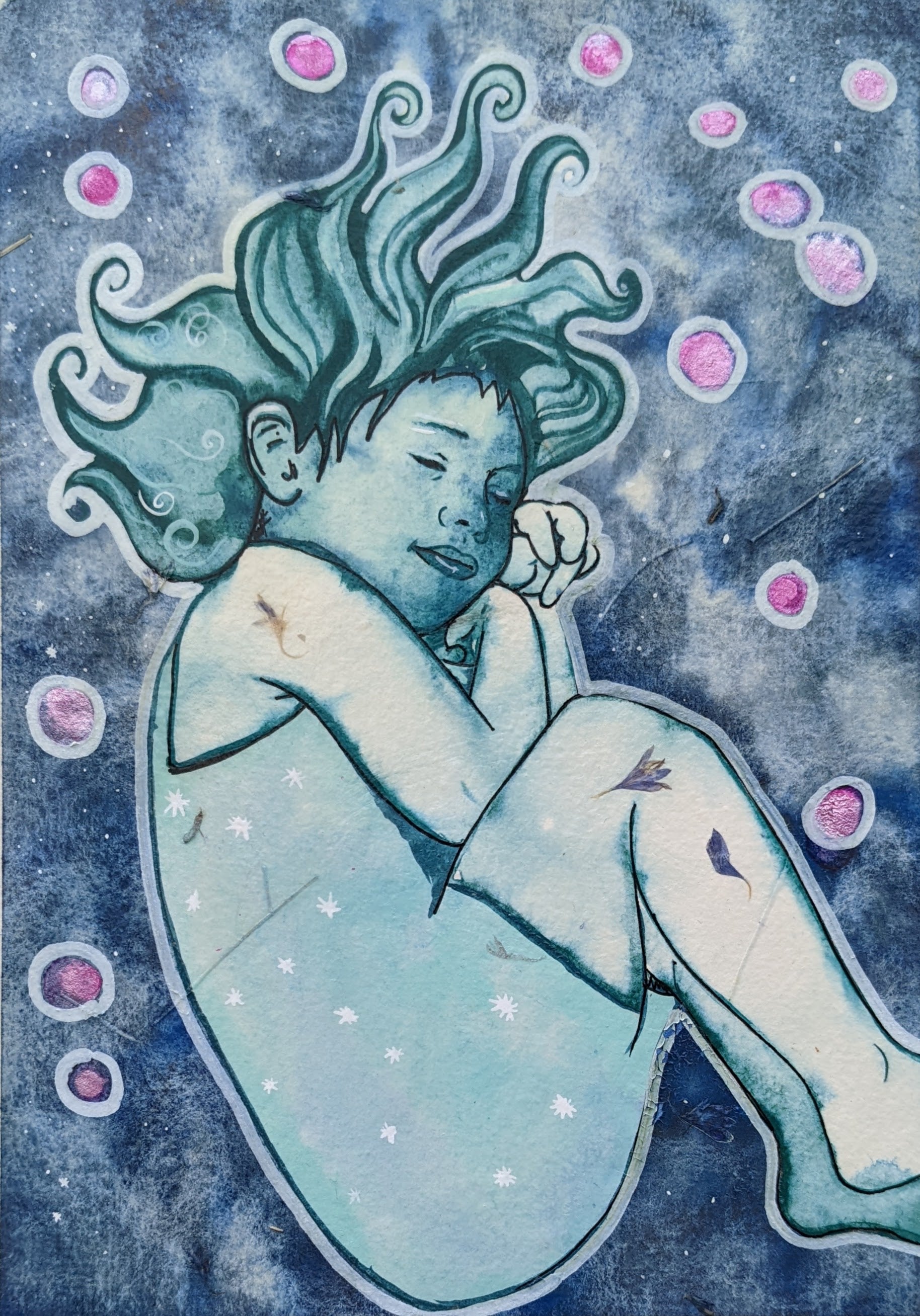 this original watercolour in blues of a peaceful sleeping child would be perfect for any home, especially for a nursery