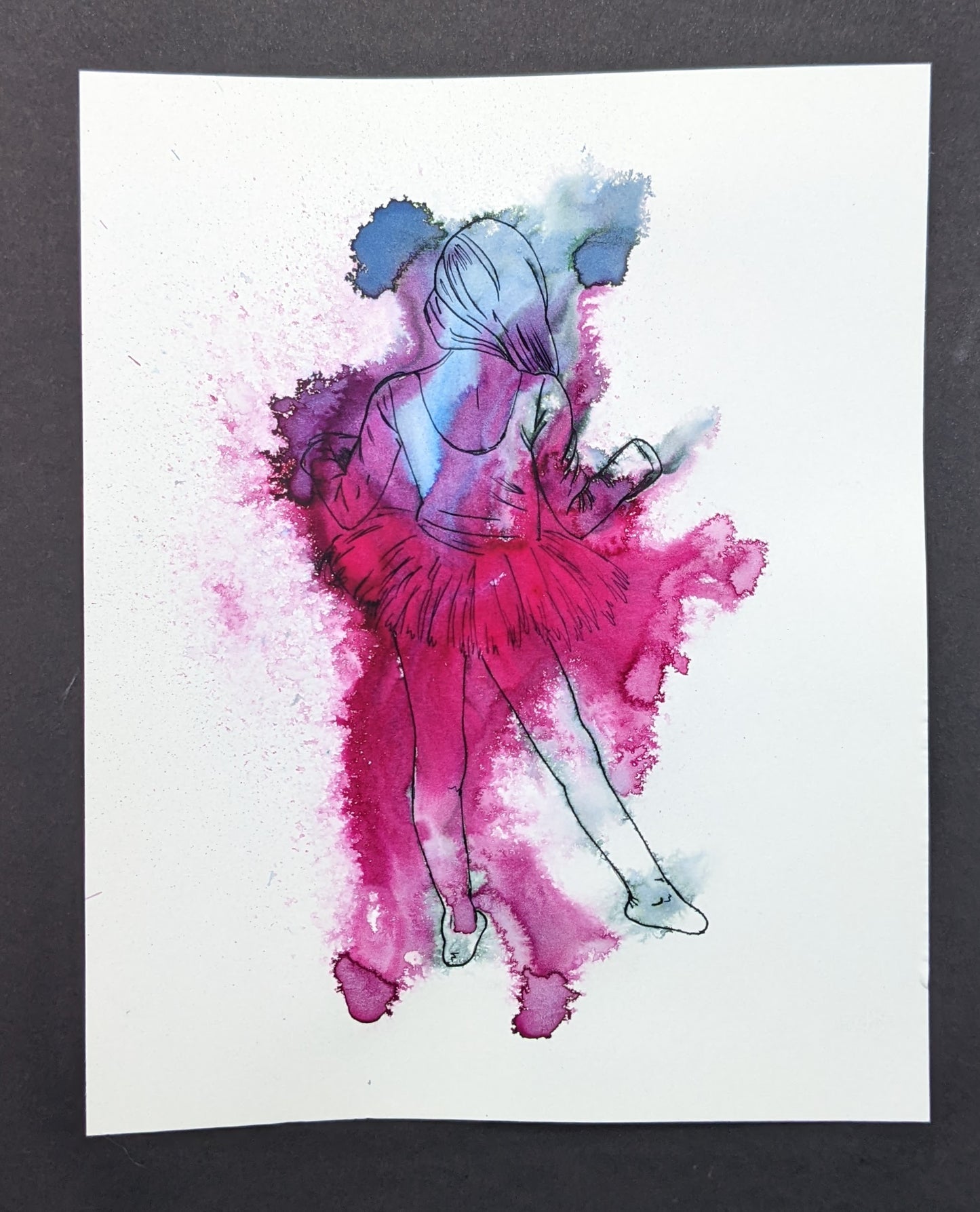 Inner Child Collection, beautiful simple original artwork, pink ballet dancer, dancing child image, contemporary fine art ink painting.
