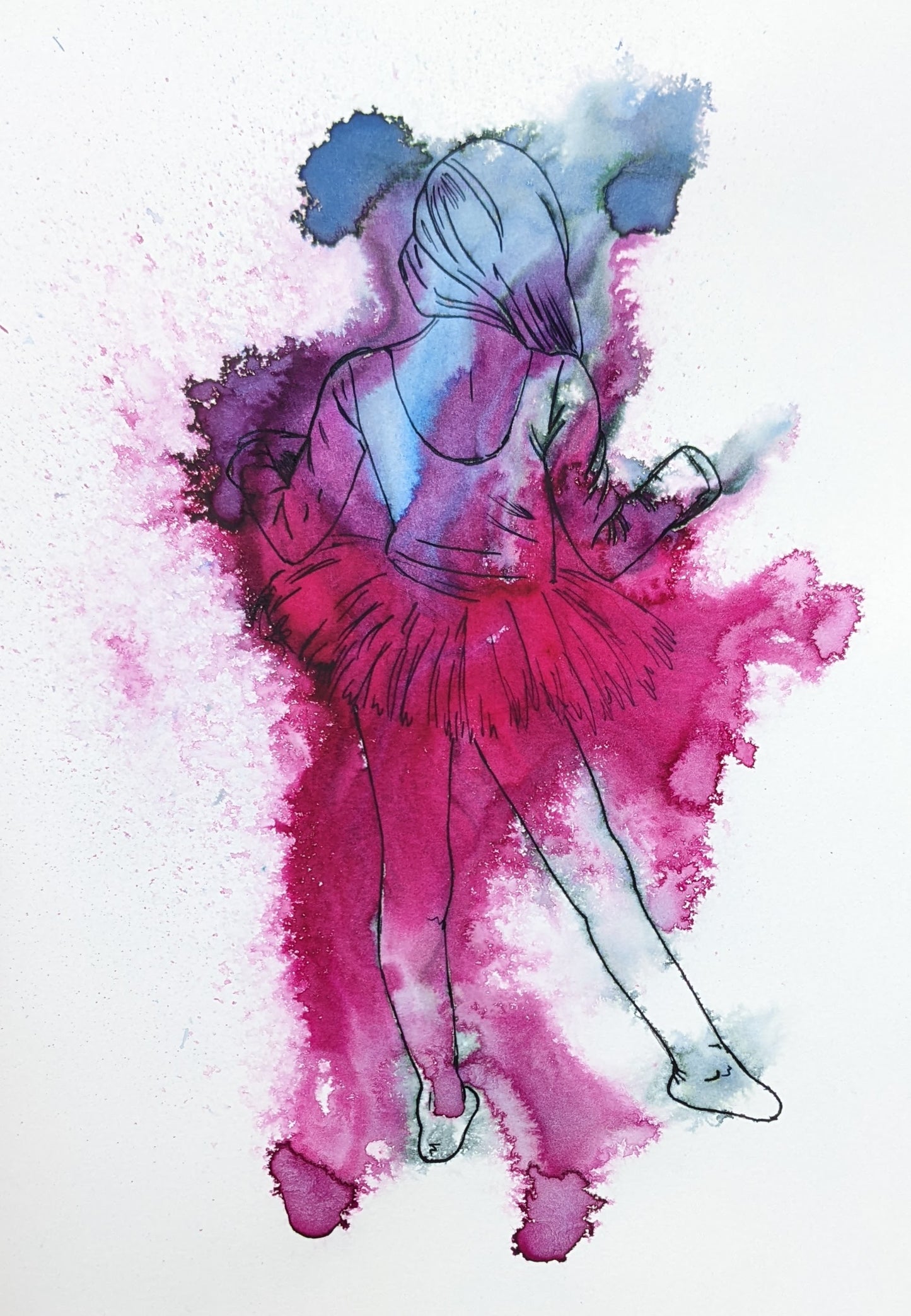 Stunning pink and blue ballet artwork, by British female artist Dianne Bowell.