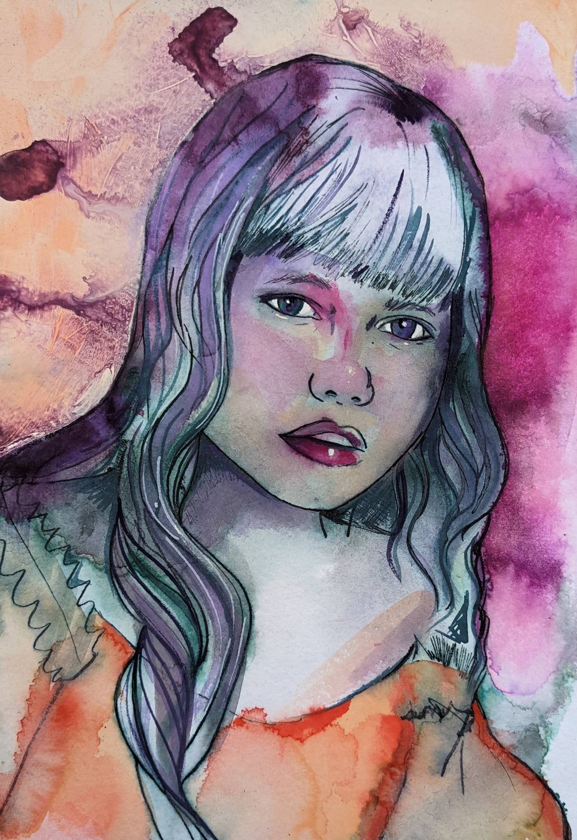 Birdwing, a contemporary soft watercolour painting of a girl, by Dianne Bowell, also available for commissions in the middlesbrough and teesside area