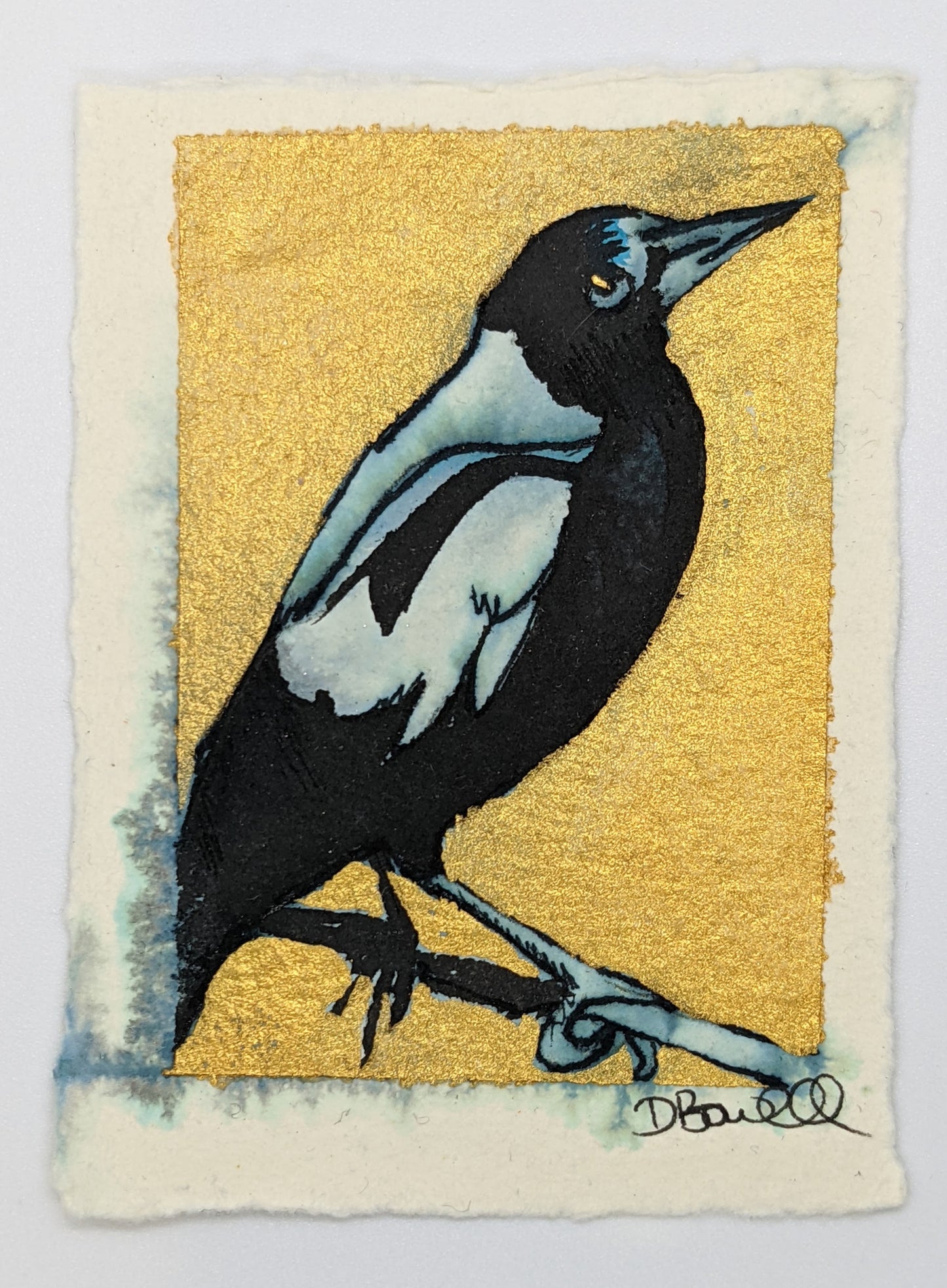 Magpie ACEO, ATC, Artist Trading card